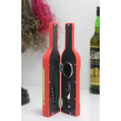  Şişe Tirbuşon Seti Küçük Boy Kırmızı