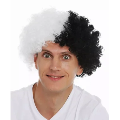 BUĞZ Siyah Beyaz Kıvırcık Afro Bonus Peruk Taraftar Bonus Saç