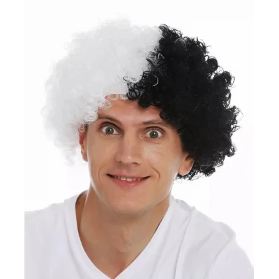 BUĞZ Siyah Beyaz Kıvırcık Afro Bonus Peruk Taraftar Bonus Saç