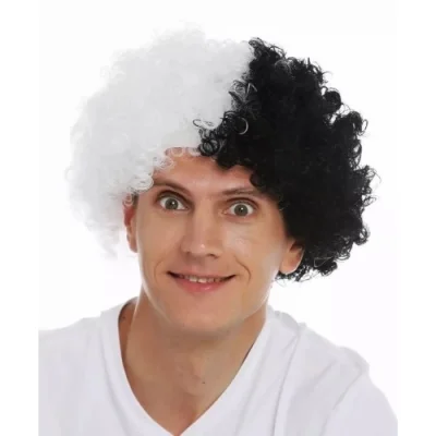  Siyah Beyaz Kıvırcık Afro Bonus Taraftar Peruğu