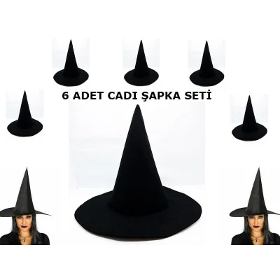 BUĞZ Siyah Cadı Şapkası Keçe Yetişkin Boy 6 Adet