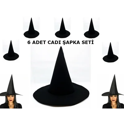 BUĞZ Siyah Cadı Şapkası Keçe Yetişkin Boy 6 Adet