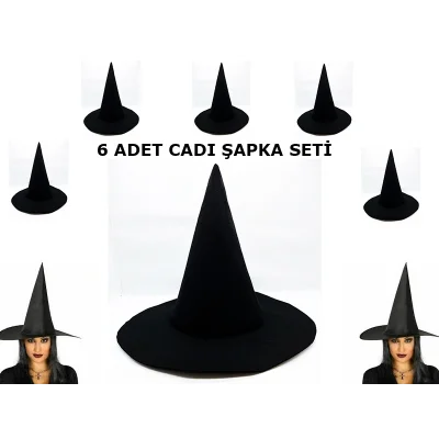 BUĞZ Siyah Cadı Şapkası Keçe Yetişkin Boy 6 Adet