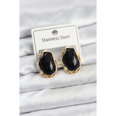 BUĞZ Siyah Damla Model Pirinç Vintage Kadın Küpe