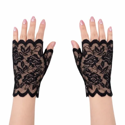 BUĞZ Siyah Dantel Parmaksız Kısa Eldiven