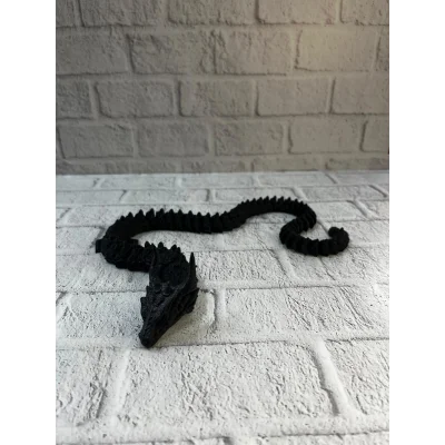 BUĞZ Siyah Hareketli Ejderha Figürü Esnek Gövdeli Dekoratif Tasarım 60 cm - Lisinya