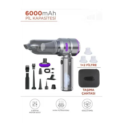 BUĞZ Siyah kablosuz araç içi süpürge 0-250 watt 81-90 dBA 2 yıl garantili şarjlı model