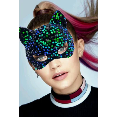 BUĞZ Siyah Kadife Mavi Yeşil Parti Maskesi