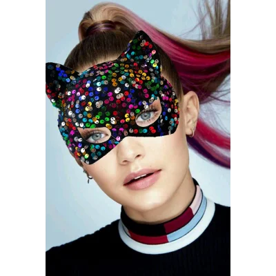 BUĞZ Siyah Kadife Payetli Parti Maskesi