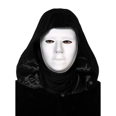 BUĞZ Siyah Kapüşonlu 120 cm Pelerin ve Beyaz Boyanabilir Tam Yüz Maske