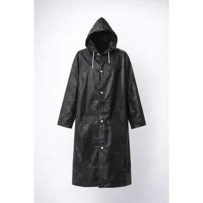 BUĞZ Siyah Kapüşonlu Çıtçıtlı Eva Yağmurluk Rüzgar ve Suya Dayanıklı Unisex Standart Boy