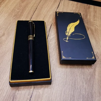 BUĞZ Siyah Kutulu Yaldız Desenli Metal Roller Kalem Seti