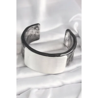 BUĞZ Siyah Mermer Desen Akrilik Plastik Dikdörtgen Plaka Model Vintage Kadın Bilezik - Lisinya
