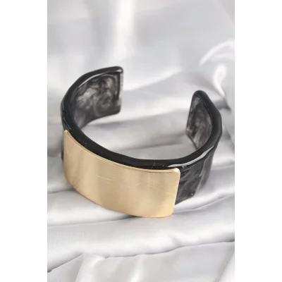 BUĞZ Siyah Mermer Desen Akrilik Plastik Gol Dikdörtgen Plaka Model Vingtage Kadın Bilezik - Lisinya