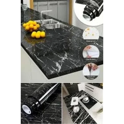 BUĞZ Siyah Mermer Desenli Yapışkanlı Tezgah Folyosu (3 Mt.x 60 Cm) - Lisinya