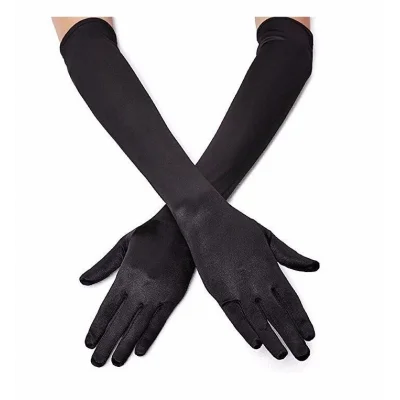 BUĞZ Siyah Renk Dirseğe Kadar Uzun Kumaş Eldiven 40 Cm Bx40