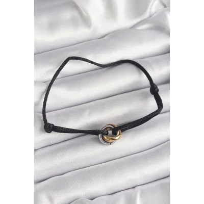 BUĞZ Siyah Renk İpli Asansörlü Mix Renk Çelik Halka Model Kadın Bileklik