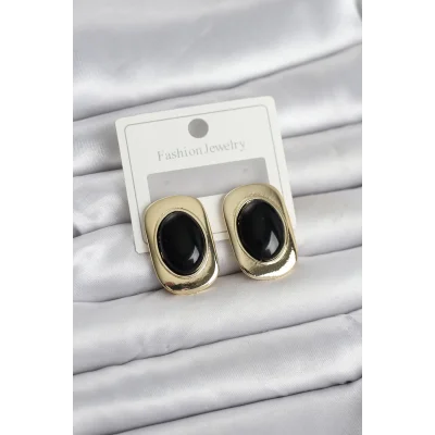 BUĞZ Siyah Renk Kare Model Vintage Kadın Küpe