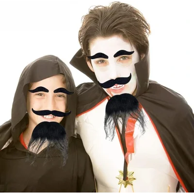 BUĞZ Siyah Renk Kendinden Yapışkanlı Takma Sakal Bıyık ve Kaş Seti