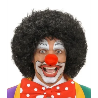  Siyah Renk Kıvırcık Afro Bonus Peruk Saç ve Kırmızı Sünger Burun Seti
