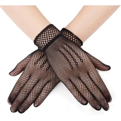  Siyah Renk Likralı File Eldiven Parmaklı Örgü Eldiven Yetişkin Boy