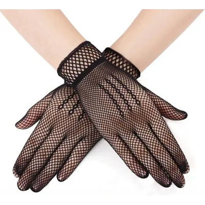 BUĞZ Siyah Renk Likralı File Eldiven Parmaklı Örgü Eldiven Yetişkin Boy