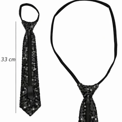 BUĞZ Siyah Renk Pul Payetli Işıltılı Parti Kravatı 33 Cm - BUĞZ