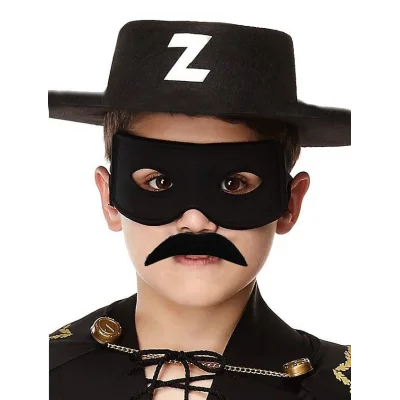 BUĞZ Siyah Renk Zorro Şapkası Zorro Maskesi ve Zorro Bıyık Çocuk Boy