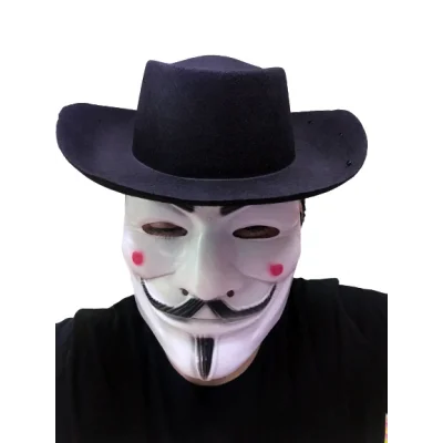 BUĞZ Siyah Renkli Delikli Çocuk Boy Vendetta Şapkası ve Vendetta Maskesi