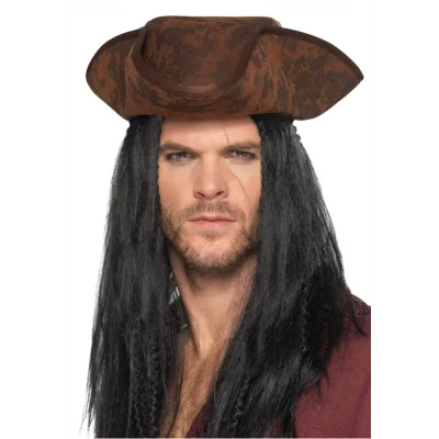 BUĞZ Siyah Saçlı Kaptan Korsan Şapkası - Lisinya