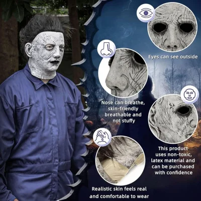 BUĞZ Siyah Saçlı Michael Myers Lateks Yüze Tam Yapışan Et Maske Korku Maskesi