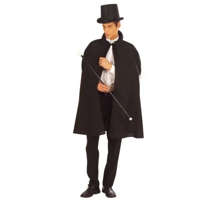  Siyah Sihirbaz Pelerini 120 cm ve Sihirbaz Şapkası 12 cm Yetişkin Boy