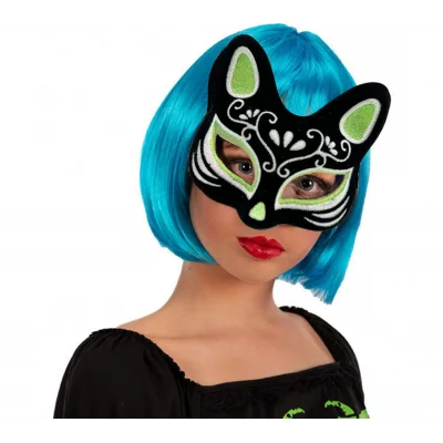 BUĞZ Siyah Süet Kaplama Gümüş Yeşil Simli Kedi Maskesi