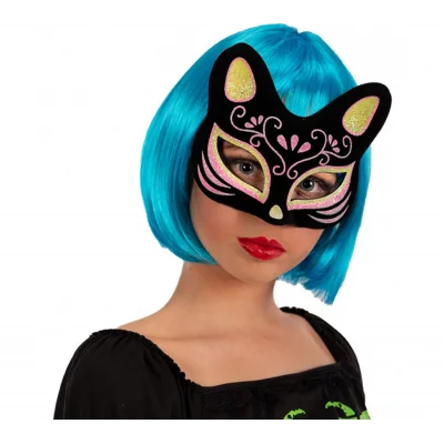 BUĞZ Siyah Süet Sarı Pembe Simli Kedi Maskesi