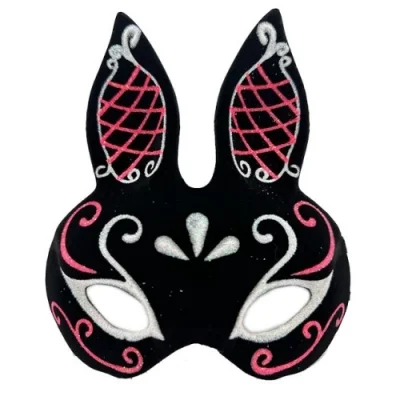  Siyah Süet Tavşan Maskesi Simli