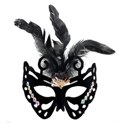  Siyah Süet Tüylü Kelebek Figür Parti Maskesi