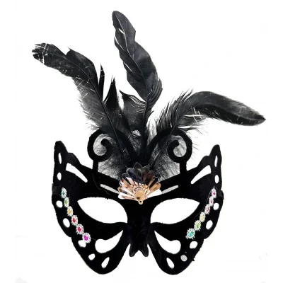 BUĞZ Siyah Süet Tüylü Kelebek Figür Parti Maskesi