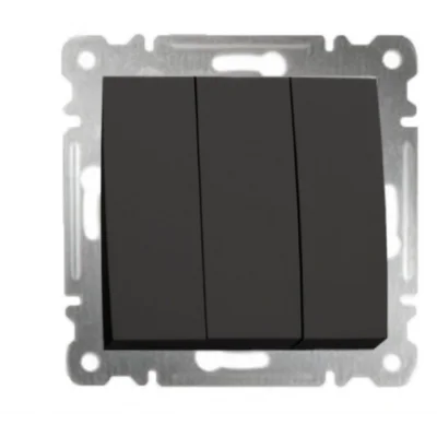  Siyah Üçlü Anahtar Parlak Çerçevesiz - Priz ve Anahtar İçin Uyumlu Çerçeve