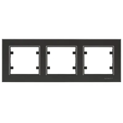  Siyah Üçlü Yatay Çerçeve - Priz ve Anahtar İçin Uyumlu Çerçeve