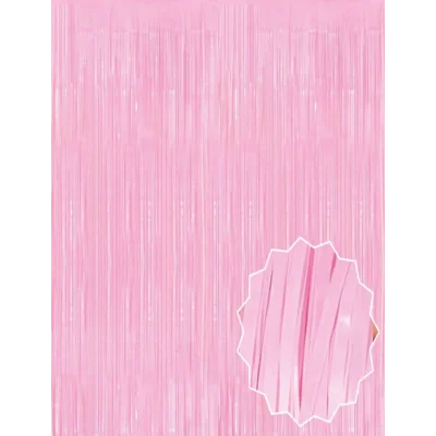  Soft Pembe Püsküllü Kapı Perdesi - Parti, Baby Shower, Cinsiyet Partisi 1x2 m