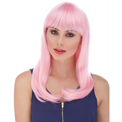 BUĞZ Soft Pembe Renk Uzun Düz Parti Peruğu