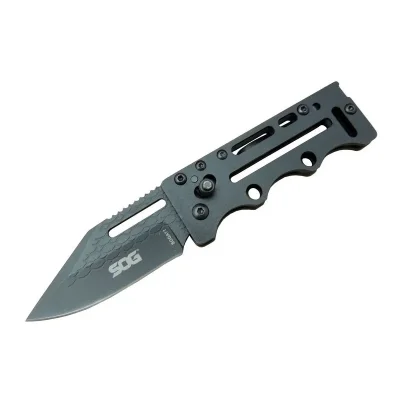  SOG AC77BK Siyah Yaprak Kamp Çakı 15 cm - Metal Sap, Kılıflı