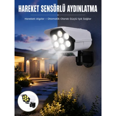 BUĞZ Solar Bahçe Aydınlatması Hareket Sensörlü Uzaktan Kumandalı Kamera Görünümlü Yeni Nesil