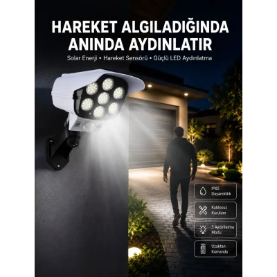 BUĞZ Solar Bahçe Lambası Uzaktan Kumandalı Kamera Görünümlü Hareket Sensörlü