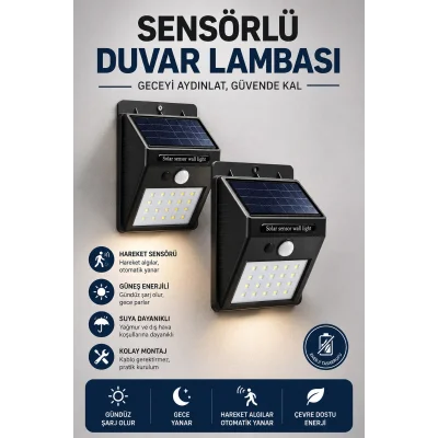BUĞZ Solar Sensörlü Duvar Lambası Bahçe Lamba 20 Led Işık