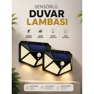 BUĞZ Solar Sensörlü Duvar Lambası Bahçe Lambaso Parlak Beyaz Işık Suya Dayanıklı