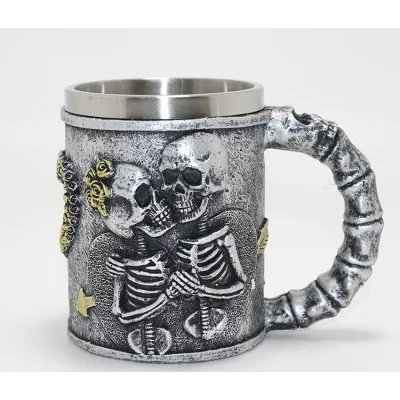 BUĞZ Sonsuz Aşk İskelet Tasarımlı 3D Kabartmalı Çelik Kupa Bardak