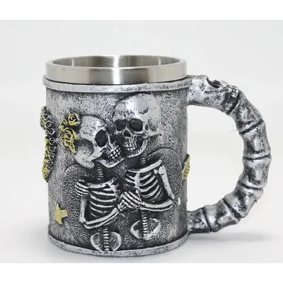 BUĞZ Sonsuz Aşk İskelet Tasarımlı 3D Kabartmalı Çelik Kupa Bardak