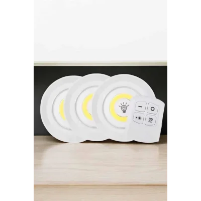  Spot Lamba Led Işık 3lü Uzaktan Kumandalı Pilli Yapışkanlı Kablosuz