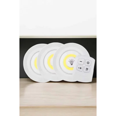 BUĞZ Spot Lamba Led Işık 3lü Uzaktan Kumandalı Pilli Yapışkanlı Kablosuz - BUĞZ